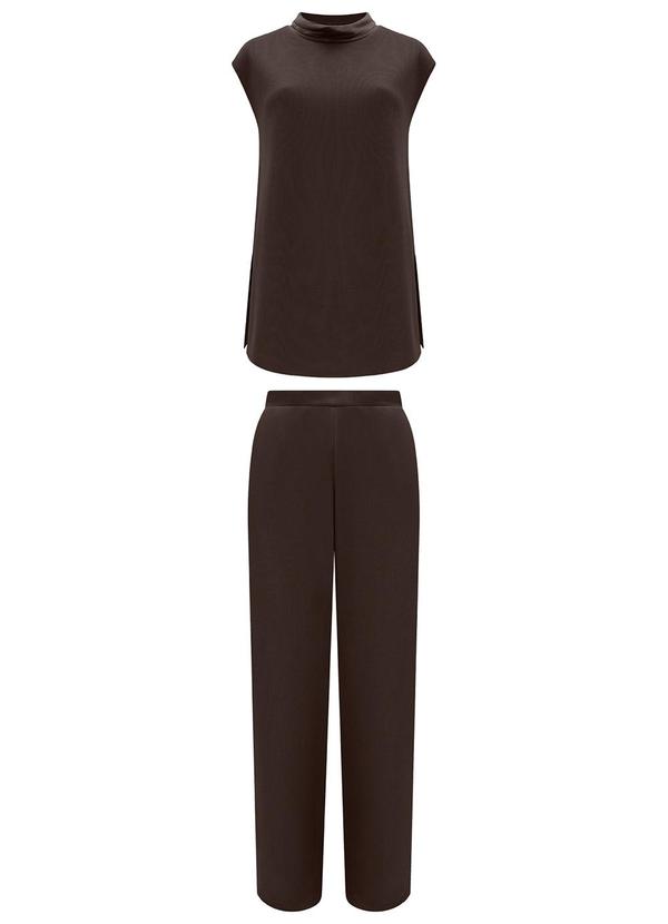 Lunender - Conjunto com Blusa Alongada e Calça Marrom