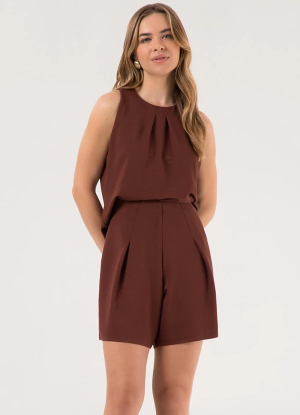 Lunender - Conjunto com Blusa e Shorts em Malha Marrom