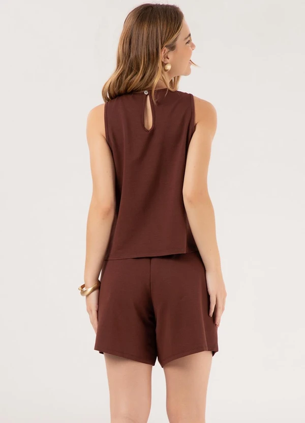 Lunender - Conjunto com Blusa e Shorts em Malha Marrom 2