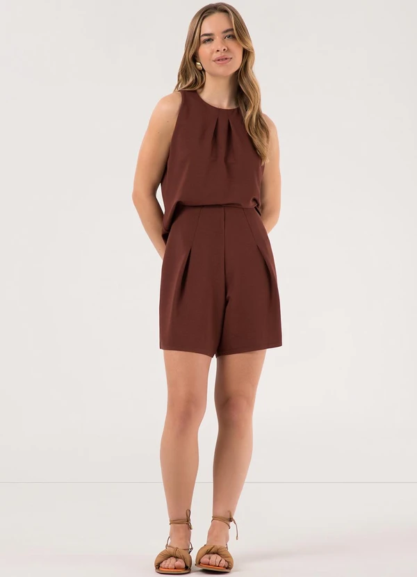 Lunender - Conjunto com Blusa e Shorts em Malha Marrom 3