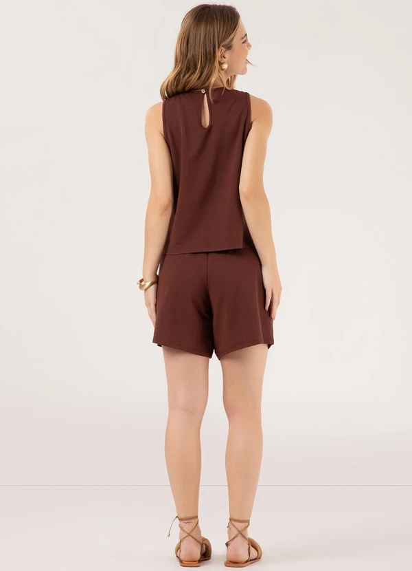 Lunender - Conjunto com Blusa e Shorts em Malha Marrom 4