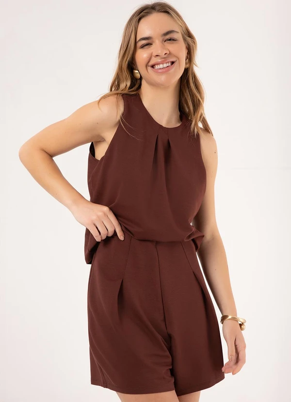 Lunender - Conjunto com Blusa e Shorts em Malha Marrom 5