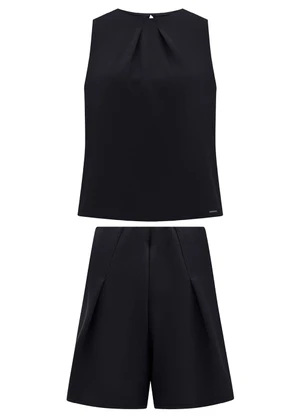 Lunender - Conjunto com Blusa e Shorts em Malha Preto - LUNENDER