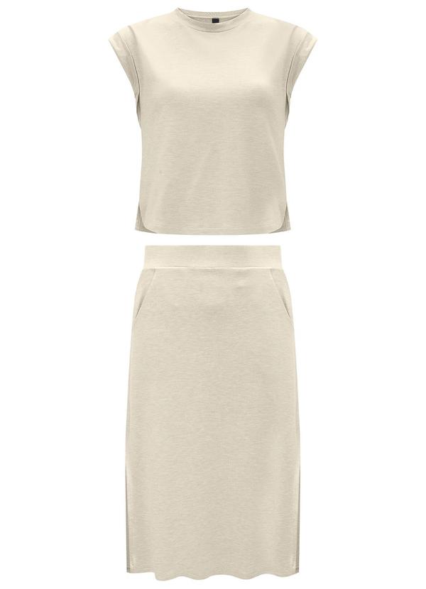 Lunender - Conjunto com Blusa Muscle Tee e Saia Midi Bege 3