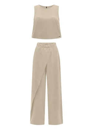 Lunender - Conjunto com Blusa sem Mangas e Calça Bege - LUNENDER
