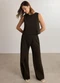 Lunender - Conjunto com Blusa sem Mangas e Calça Bege - variação: Marrom