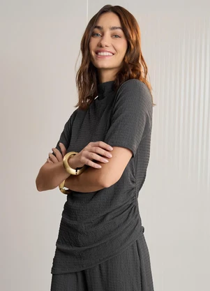 Lunender - Conjunto com Calça e Blusa Assimétrica Cinza - LUNENDER