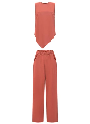 Lunender - Conjunto com Calça e Blusa Assimétrica Laranja - LUNENDER
