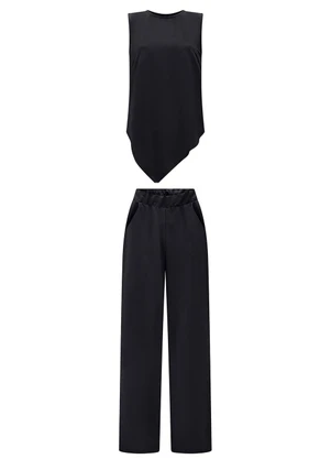 Lunender - Conjunto com Calça e Blusa Assimétrica Preto - LUNENDER