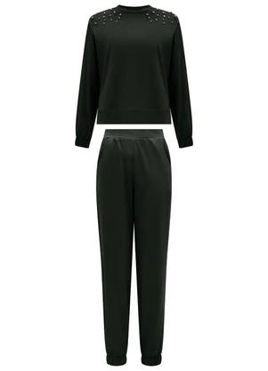 Lunender - Conjunto com Calça e Blusa em Moletom  Preto - LUNENDER