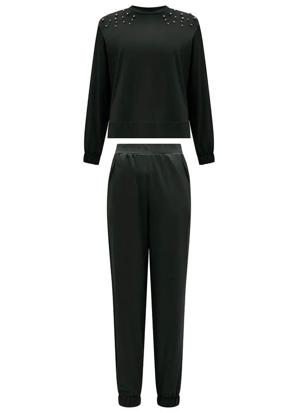 Lunender Conjunto com Calça e Blusa em Moletom Preto