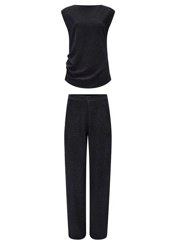 Lunender - Conjunto com Calça e Blusa Risca de Giz Preto