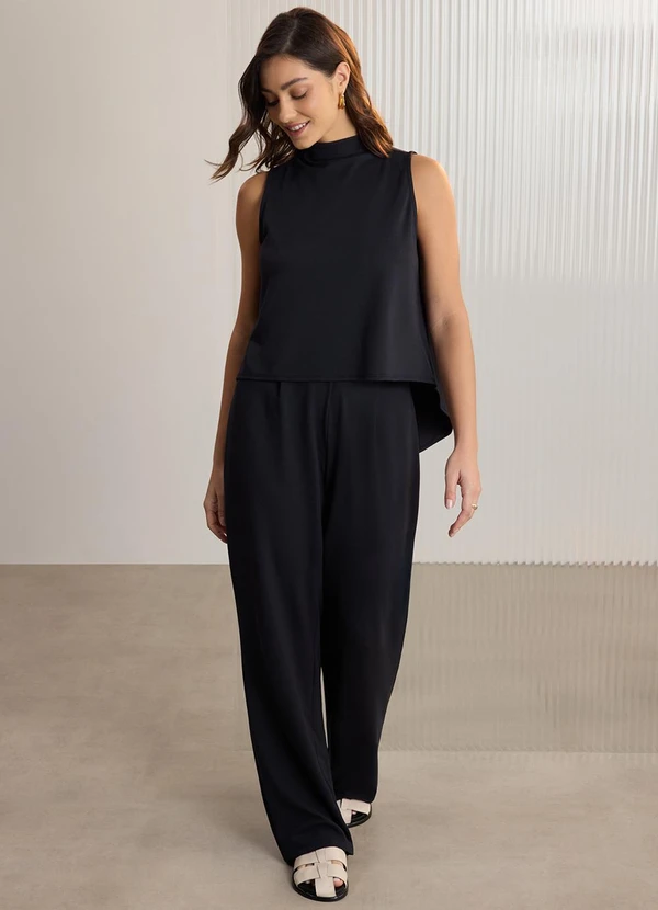 Lunender - Conjunto com Calça e Blusa sem Mangas Preto