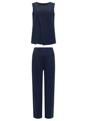 Lunender - Conjunto com Calça e Blusa Transpassada Azul - LUNENDER