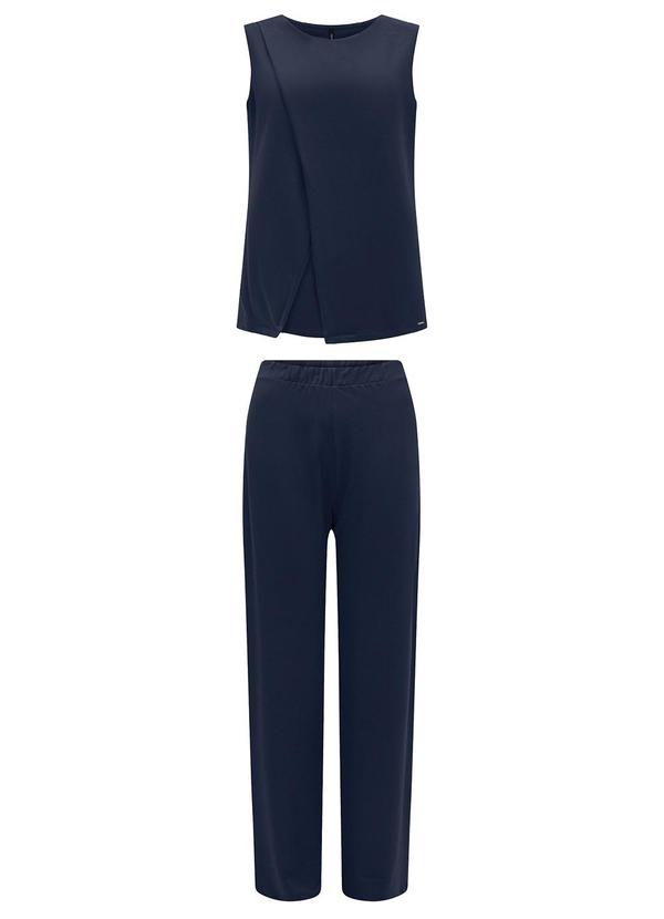 Lunender - Conjunto com Calça e Blusa Transpassada Azul