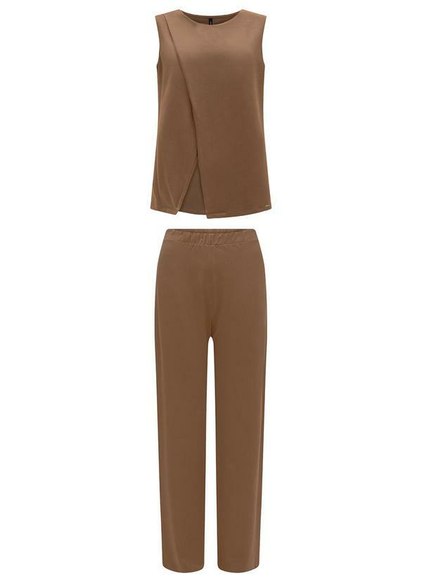 Lunender - Conjunto com Calça e Blusa Transpassada Marrom 4