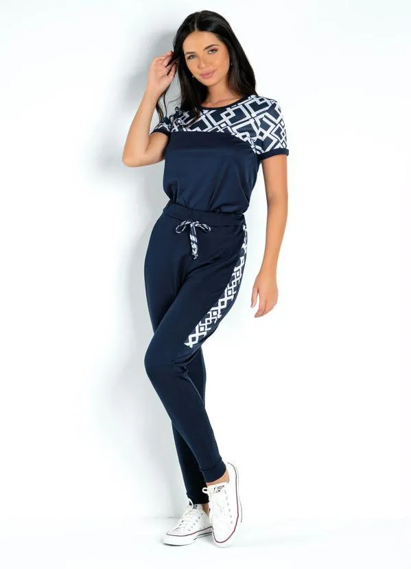 Conjunto com Calça Jogger Geométrico Azul Moda Pop