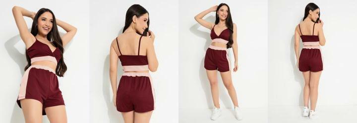 Conjunto com Recortes Bord e Rosa