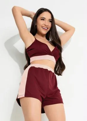 Moda Pop - Conjunto com Recortes Bordô e Rosa - MODA POP