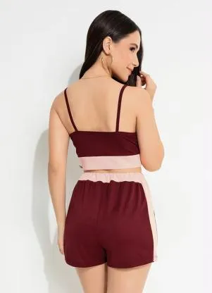 Moda Pop - Conjunto com Recortes Bordô e Rosa - MODA POP