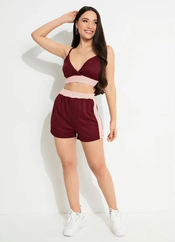 Moda Pop - Conjunto com Recortes Bordô e Rosa 3