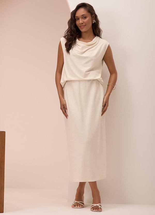 Lunender - Conjunto com Saia Chá e Blusa com Linho Branco