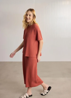 Lunender - Conjunto com Saia Chá e Blusa DLaranja - LUNENDER