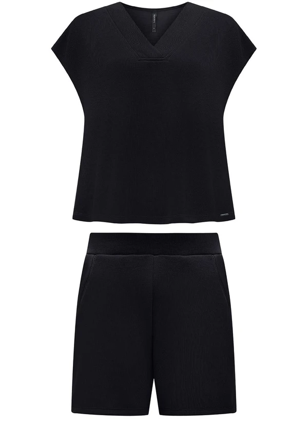 Lunender - Conjunto com Shorts e Blusa D Tricô Preto