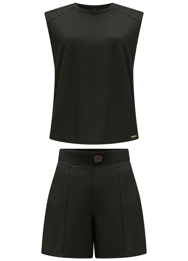 Lunender - Conjunto com Shorts e Blusa Malha Crepe Preto