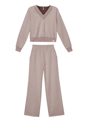 Marialícia - Conjunto Comfy Feminino Moletom Linho Marrom - MARIALÍCIA