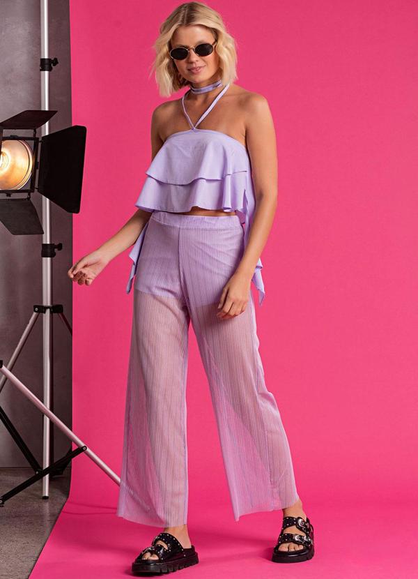 Choyee - Conjunto Cropped com Babados e Calça Roxo 3
