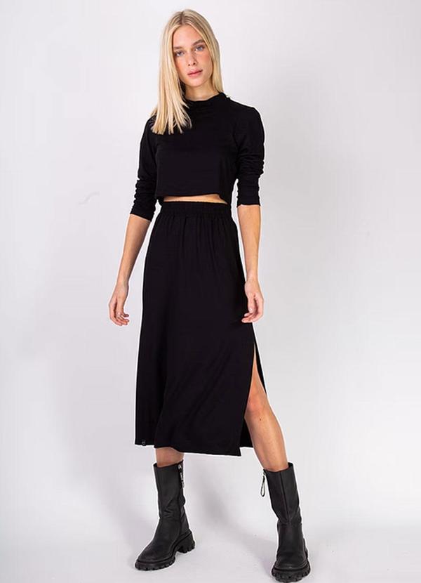 Amo Brand - Conjunto Cropped e Saia de Viscolycra Preto
