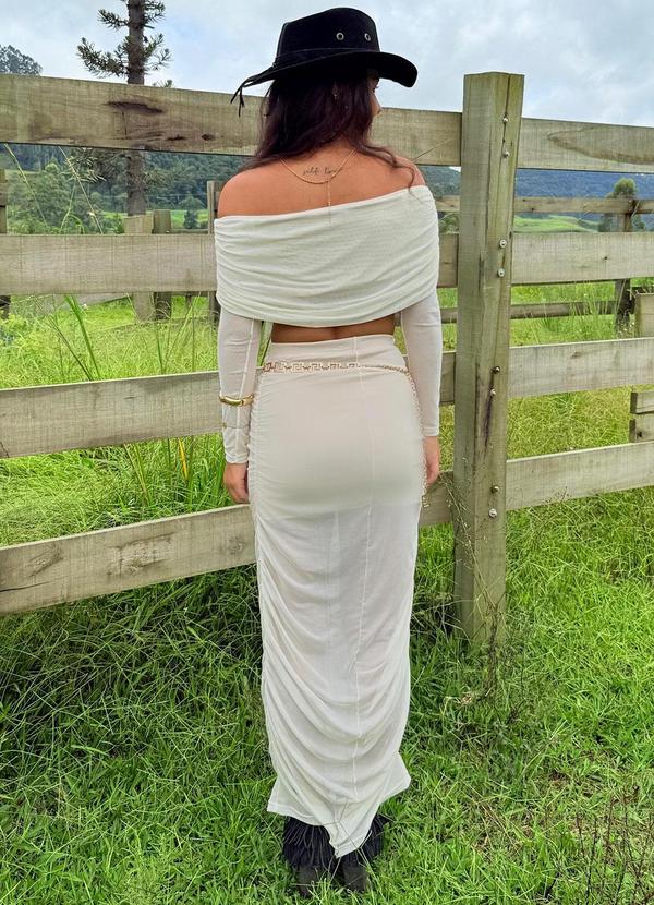 Choyee - Conjunto Cropped e Saia Hipermid em Tule Bege 2