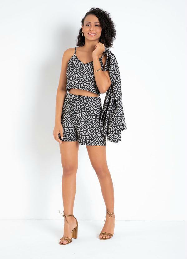 Moda Pop - Conjunto Cropped e Short Geompétrico Mescla 7