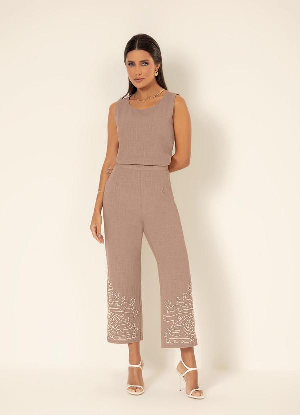 Gris - Conjunto em Algodão Marrom Claro