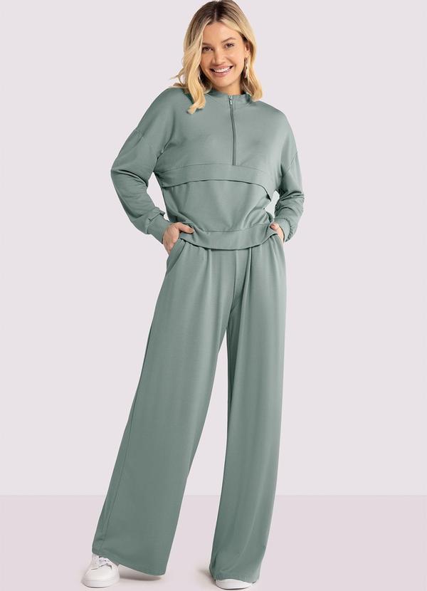 Lunender Conjunto em Moletom Leve com Blusão e Calça Verde