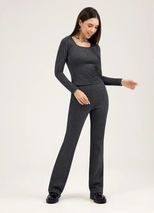 Cativa - Conjunto em Tecido com Brilho  You Preto - CATIVA