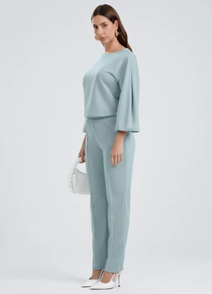 Gris - Conjunto em Tecido Texturizado  Azul Claro - GRIS