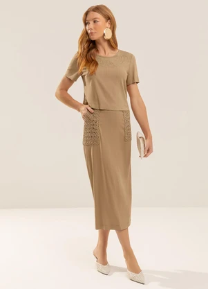 Gris - Conjunto em Viscose com Bordado Marrom - GRIS