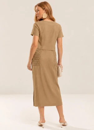Gris - Conjunto em Viscose com Bordado Marrom - GRIS