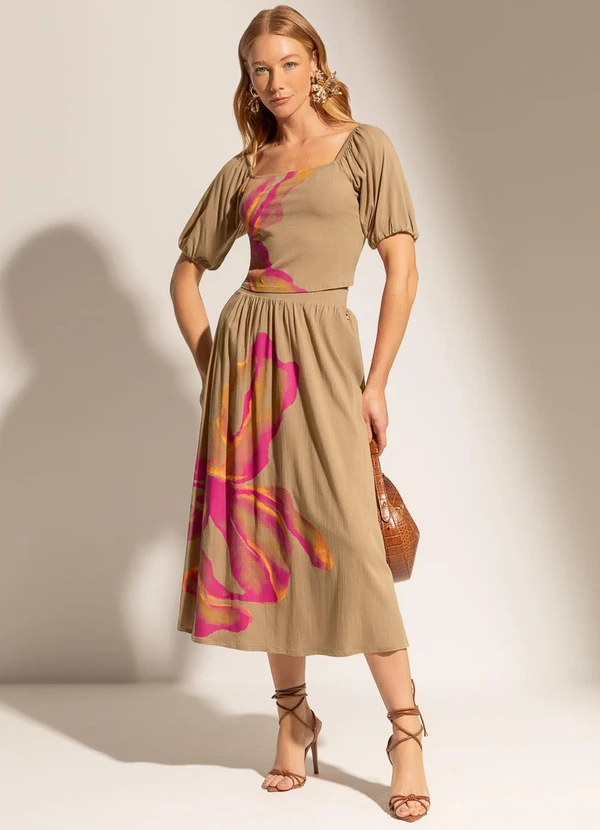Gris - Conjunto em Viscose com Elastano Marrom