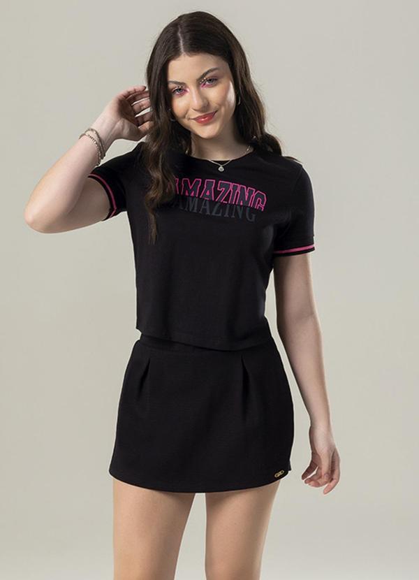 Bjoe - Conjunto Feminina Blusa + Saia Estampada Preto