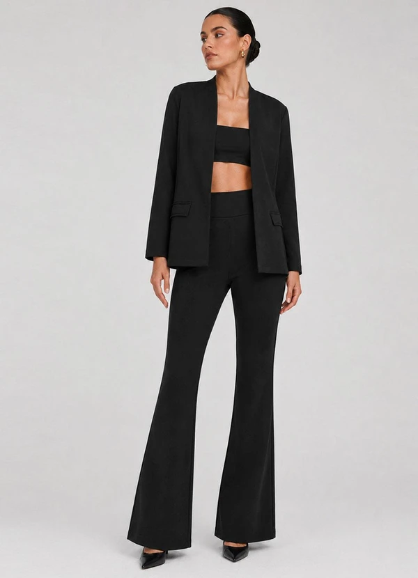 Rovitex - Conjunto Feminino Blazer e Calça Flare Preto