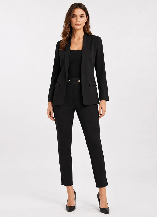 Rovitex - Conjunto Feminino Blazer e Calça Reta Preto