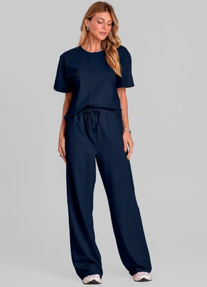 Dianna - Conjunto Feminino Blusa com Calça Azul - DIANNA
