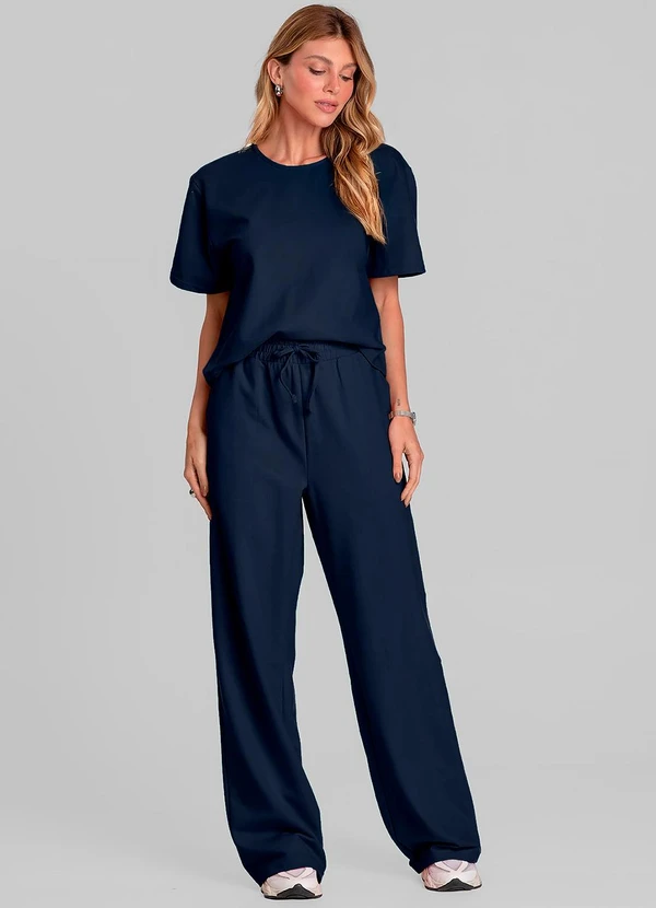 Dianna - Conjunto Feminino Blusa com Calça Azul 1