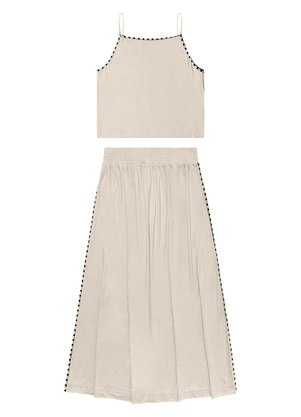 Endless - Conjunto Feminino Blusa com Saia Midi Bege - ENDLESS