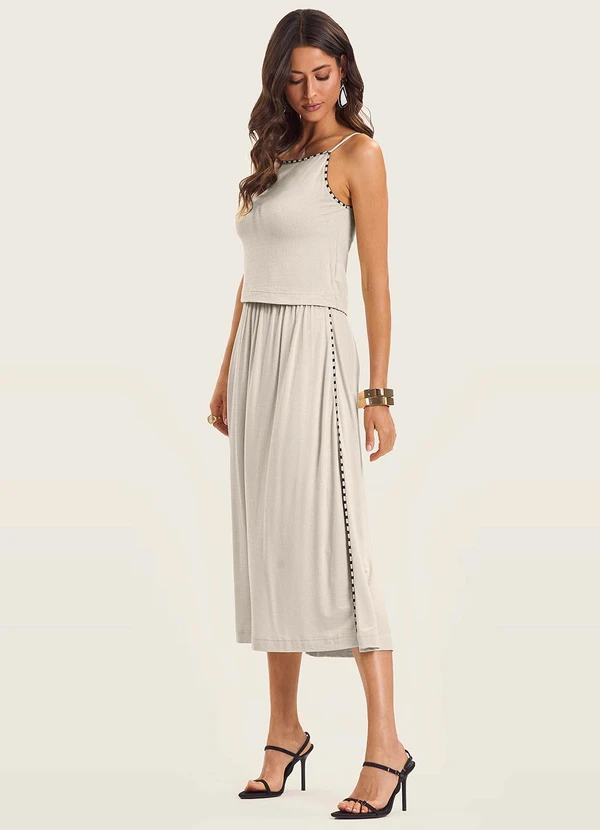 Endless - Conjunto Feminino Blusa com Saia Midi Bege 1