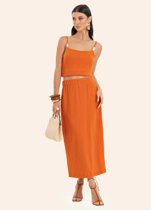 Endless - Conjunto Feminino Blusa com Saia Midi Laranja - ENDLESS