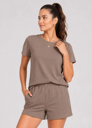 Infinita Cor - Conjunto Feminino Blusa com Shorts Marrom - INFINITA COR